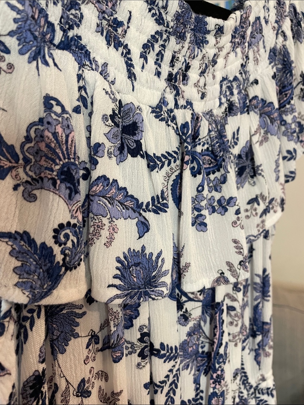 Band of Gypsies White and Blue Floral Ruffled Romper - Picture 4 of 6